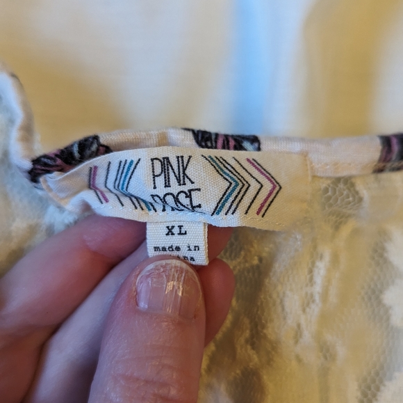 Pink Rose szXL lace & jersey cream feather long sleeve soft shirt EUC - Picture 4 of 8